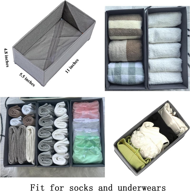 Bructhun Sock Drawer Organizer 3 Pack - Collapsible Fabric Storage Bins for Underwear Divider, Small Closet Organizers with 3 Compartments, Gray - Image 4